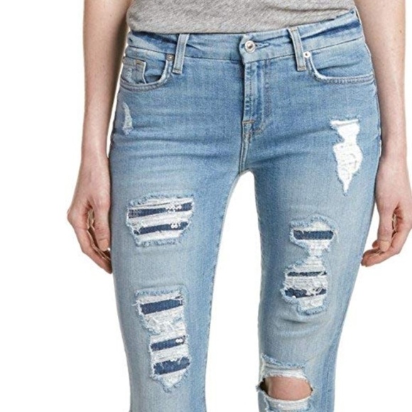 7FAMK 7 for all mankind Destroyed Sequin Skinny 0 - Picture 3 of 8
